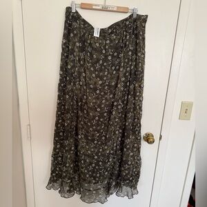 Olive green floral skirt with ruffle- Size Tall XXL